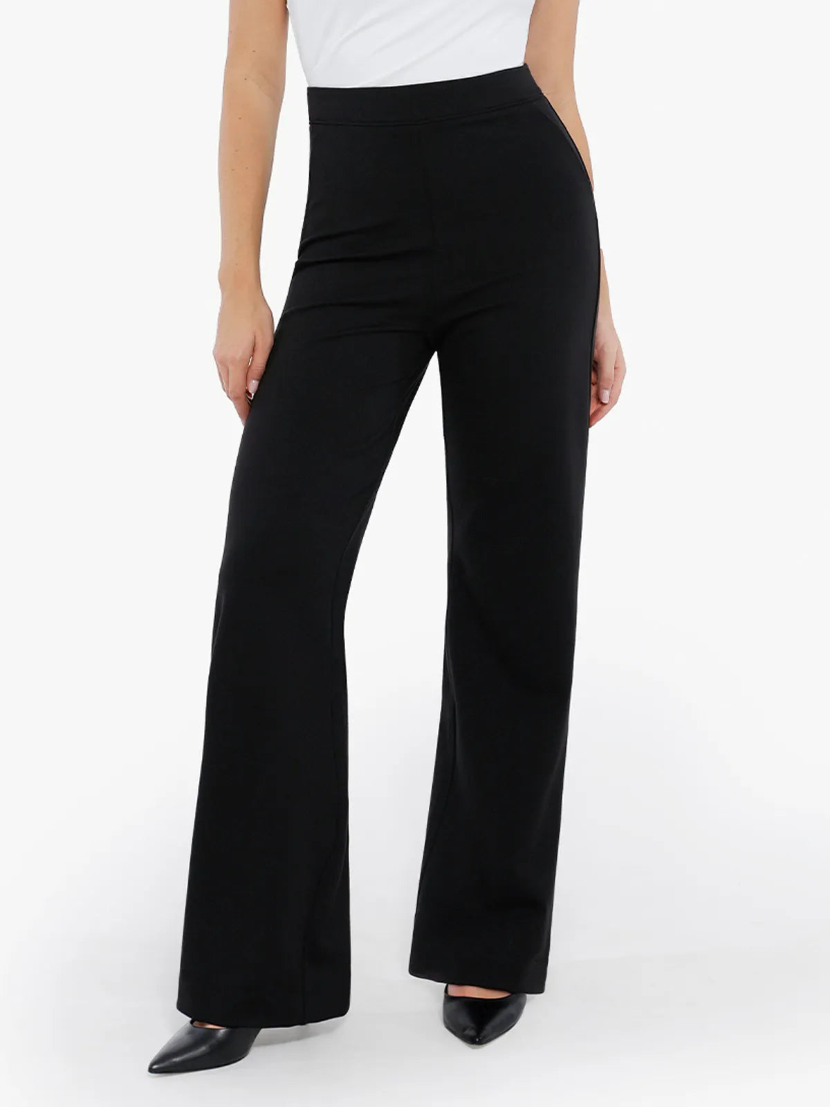 Pantalon large taille haute en point de Rome pour femme