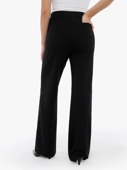 Pantalon large taille haute en point de Rome pour femme