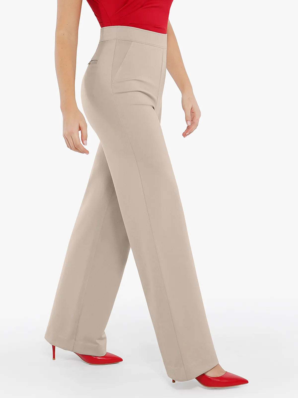 Pantalon large taille haute en point de Rome pour femme