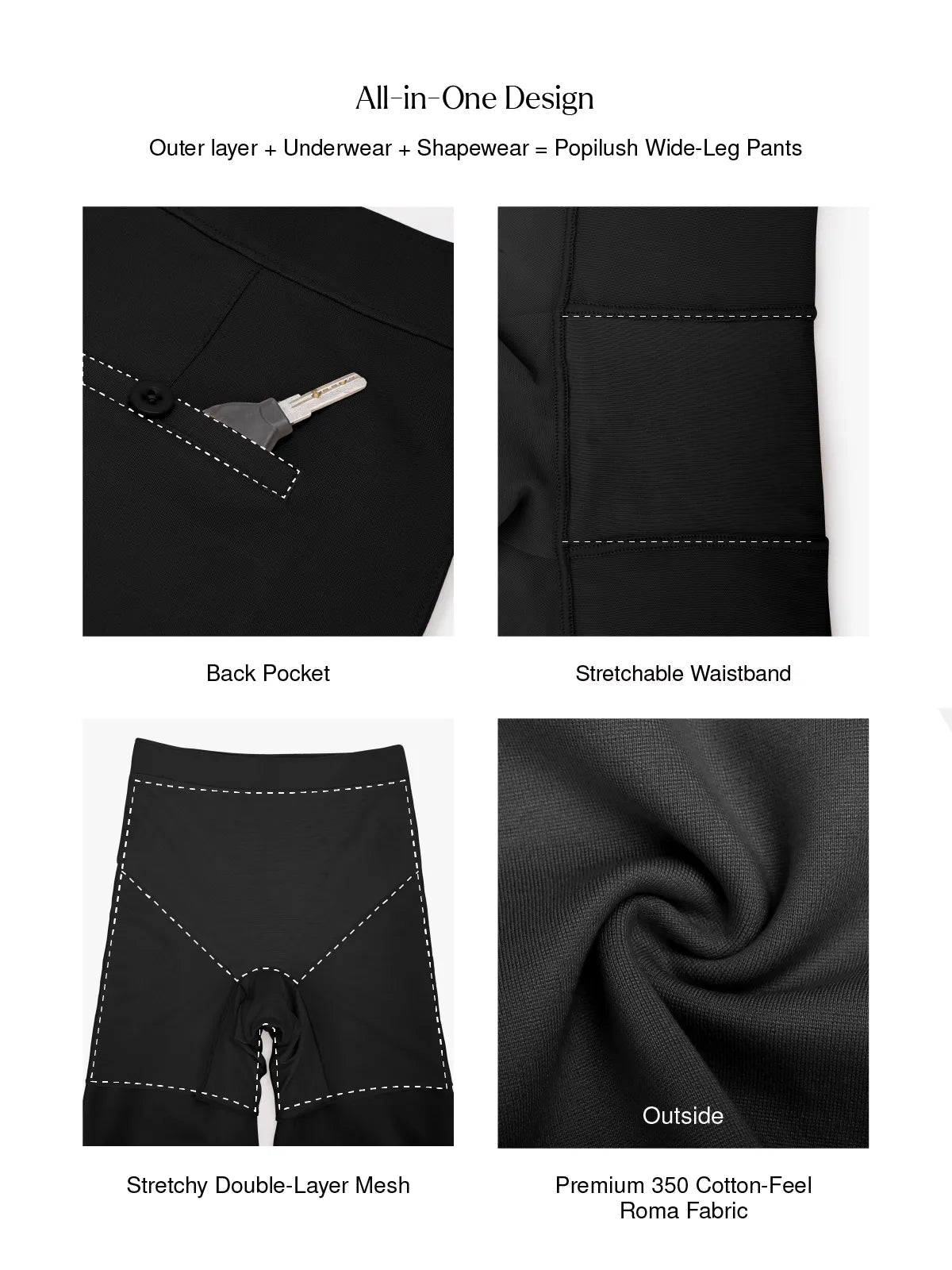 Pantalon large taille haute en point de Rome pour femme