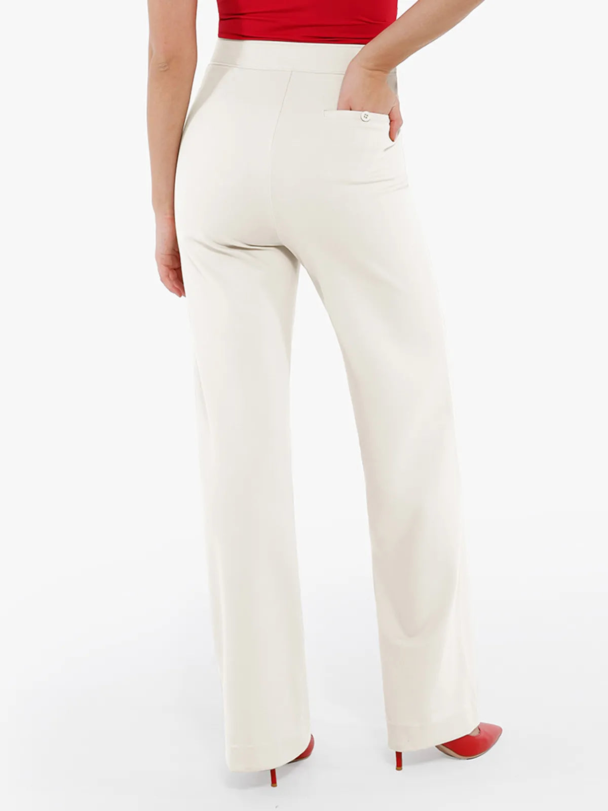 Pantalon large taille haute en point de Rome pour femme