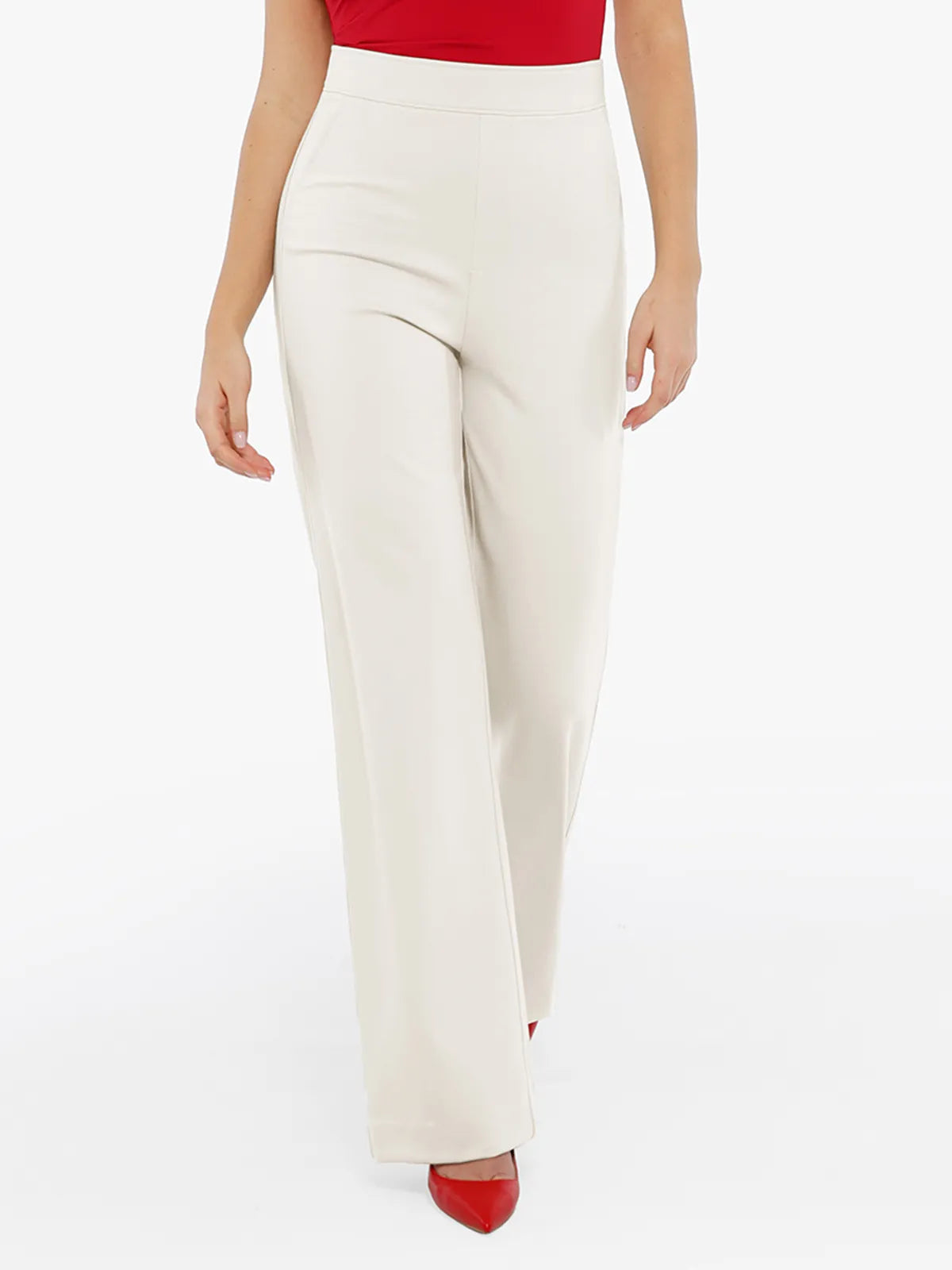 Pantalon large taille haute en point de Rome pour femme