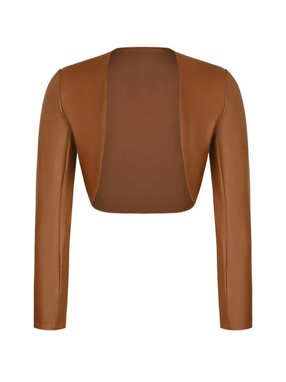 Shapewear Faux Leather Corset Midi Dress Bolero Jacket Set