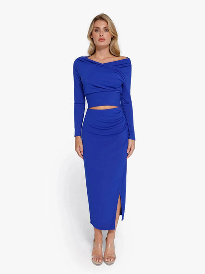 Shapewear Rib Modal Off-the-Shoulder Top Sculpting Skirt Set