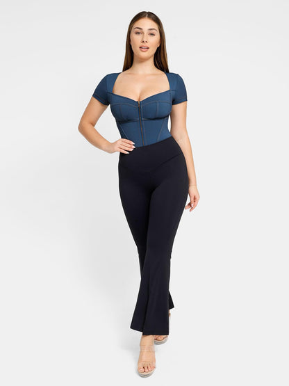 Body amincissant à manches courtes en jean Shapewear