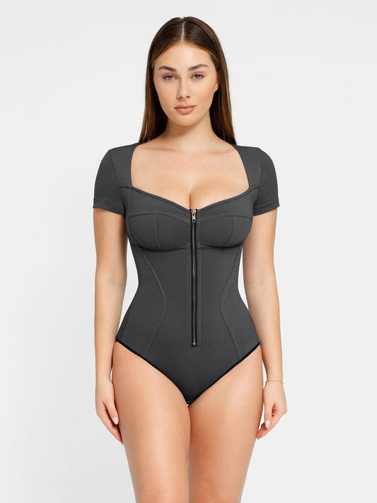 Body amincissant à manches courtes en jean Shapewear