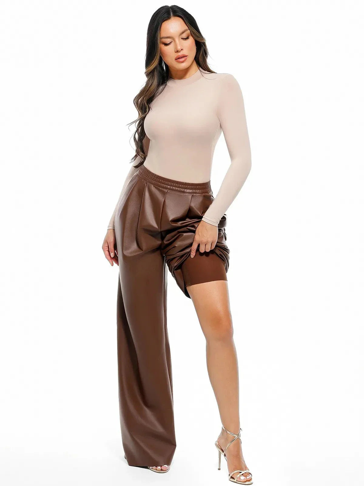 Faux Leather High Waisted Wide Leg Pants