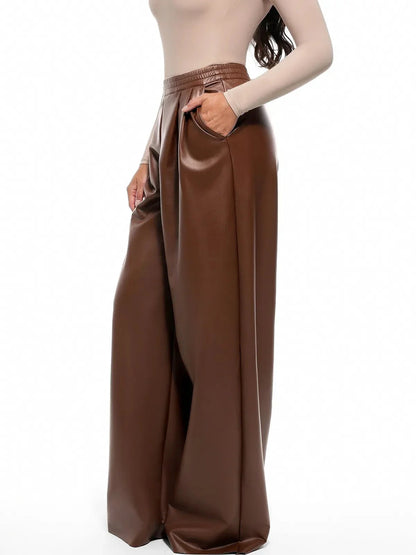 Faux Leather High Waisted Wide Leg Pants