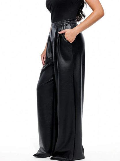 Faux Leather High Waisted Wide Leg Pants