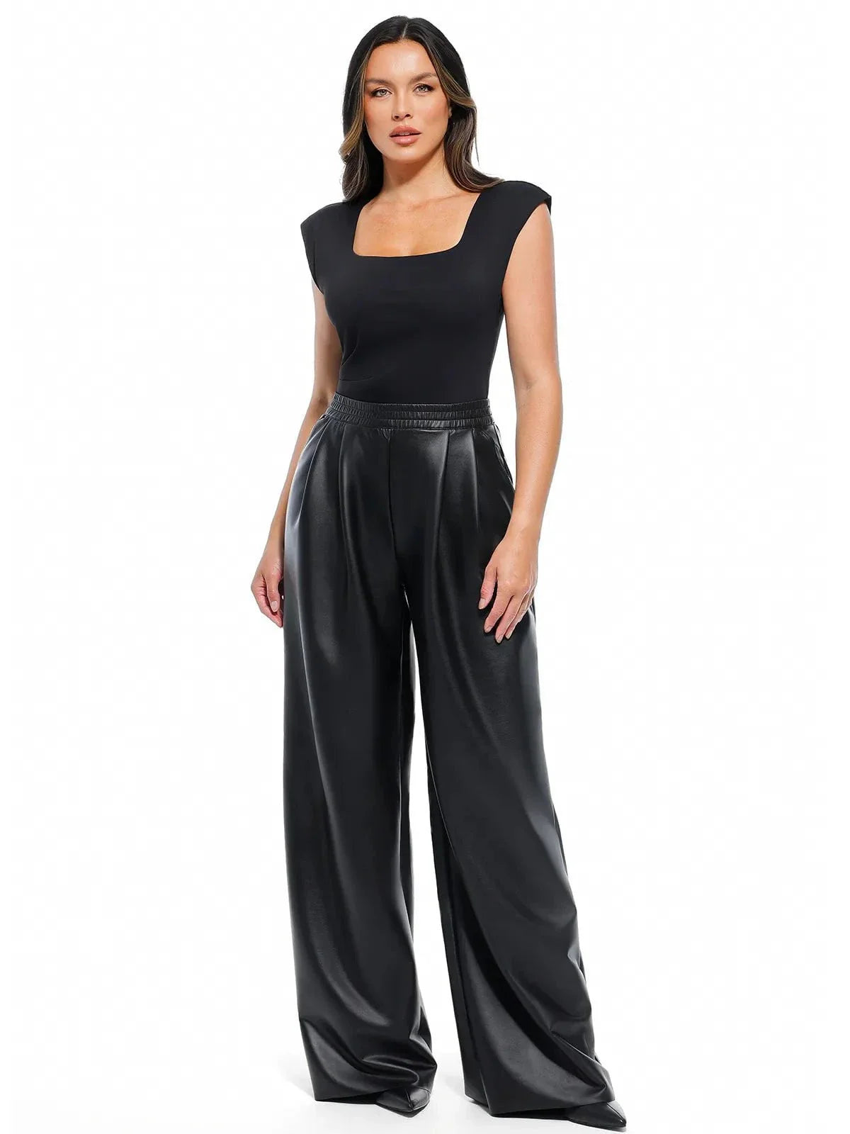 Faux Leather High Waisted Wide Leg Pants