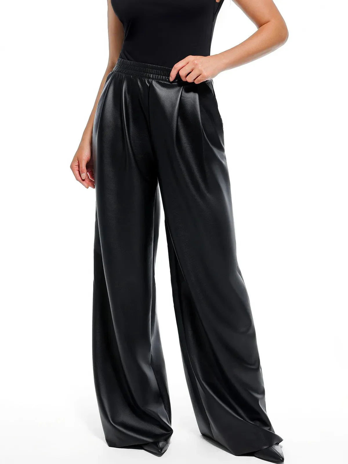 Faux Leather High Waisted Wide Leg Pants