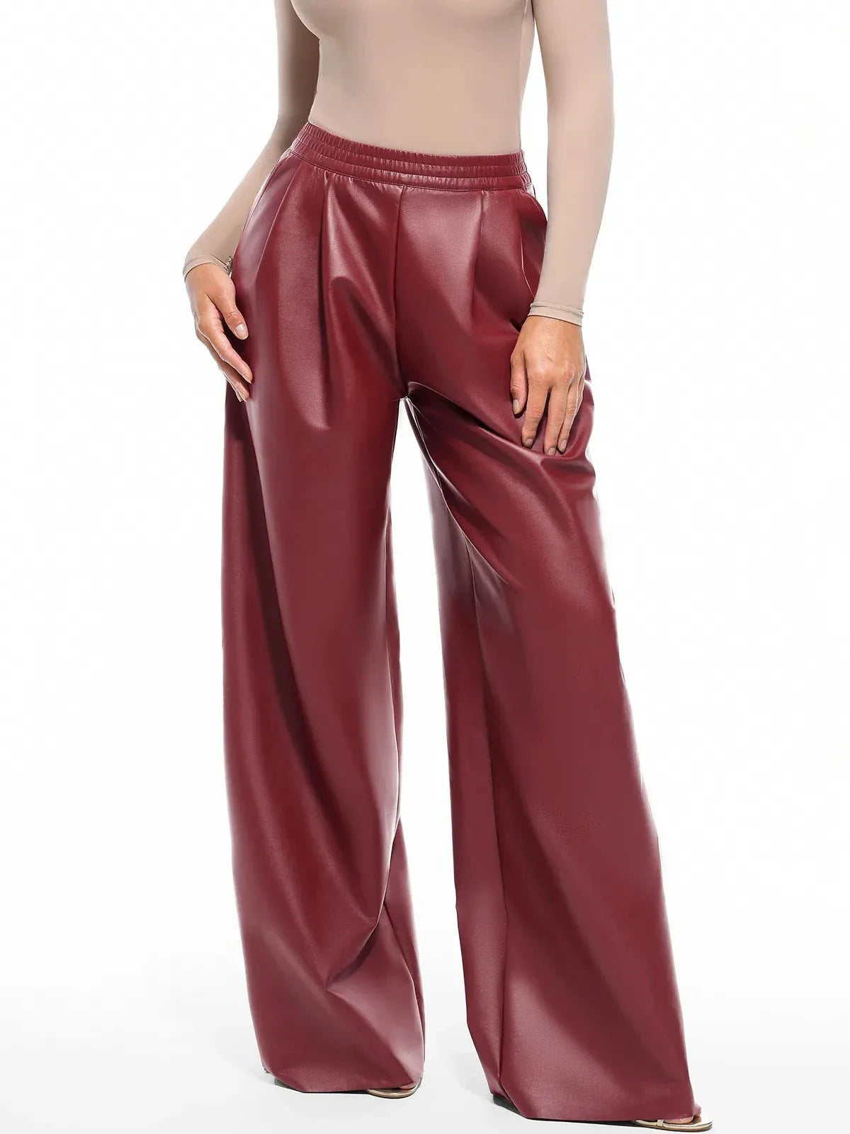 Faux Leather High Waisted Wide Leg Pants