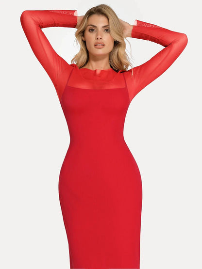 Long Sleeve Sheer Mesh Maxi Cover-Up