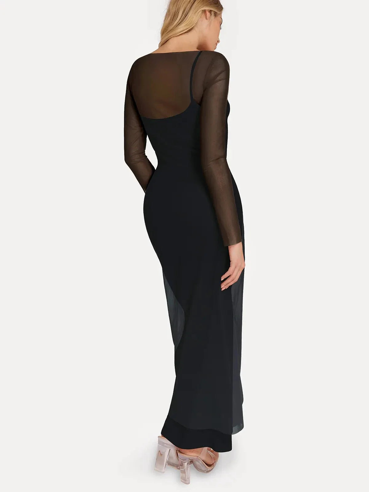 Long Sleeve Sheer Mesh Maxi Cover-Up