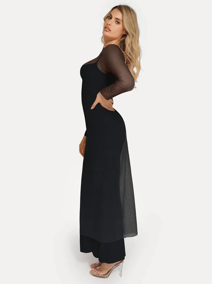 Long Sleeve Sheer Mesh Maxi Cover-Up