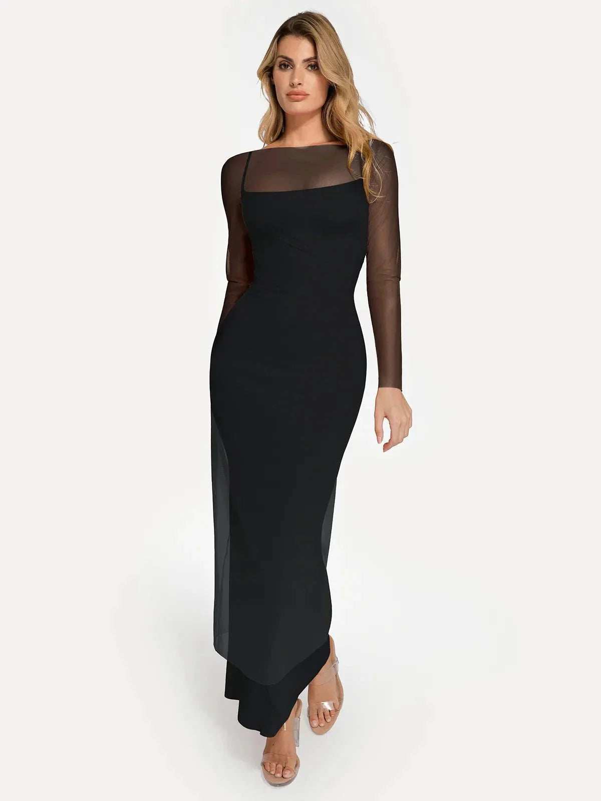 Long Sleeve Sheer Mesh Maxi Cover-Up