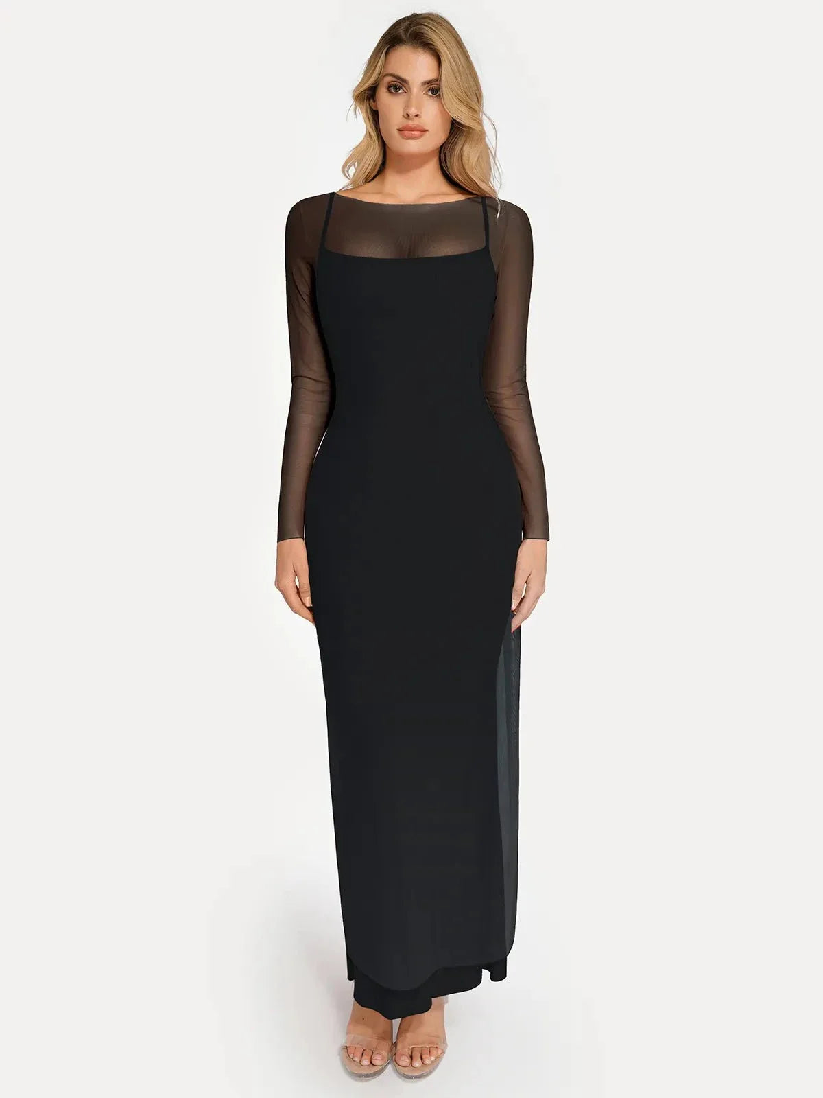 Long Sleeve Sheer Mesh Maxi Cover-Up