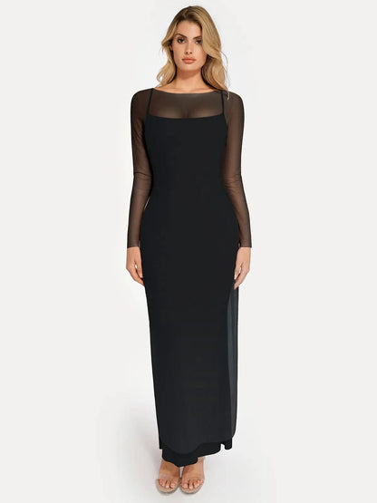 Long Sleeve Sheer Mesh Maxi Cover-Up