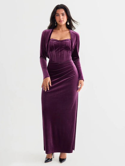 Velvet Long-Sleeve Shrug Bolero