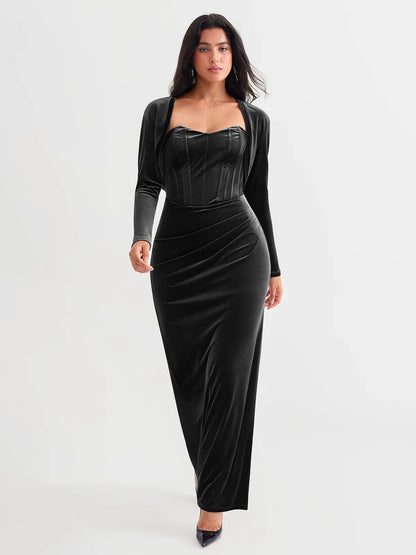 Velvet Long-Sleeve Shrug Bolero