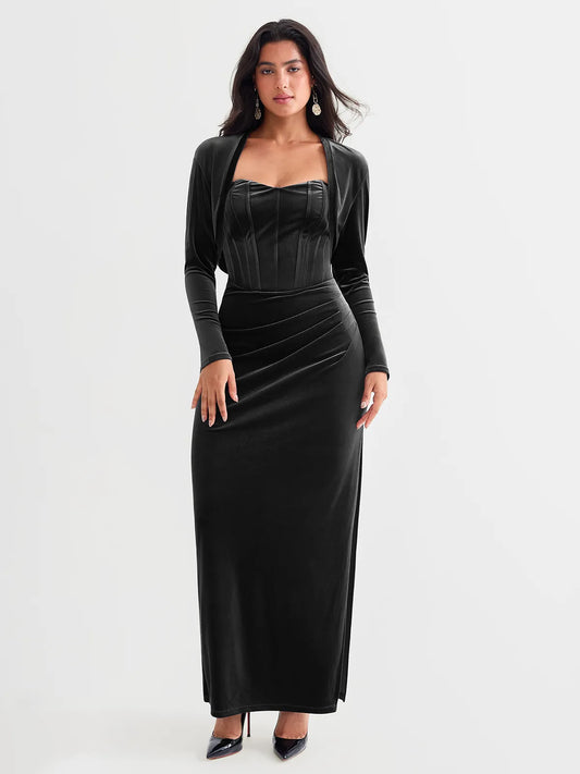 Velvet Long-Sleeve Shrug Bolero