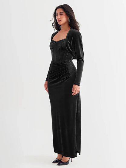 Velvet Long-Sleeve Shrug Bolero