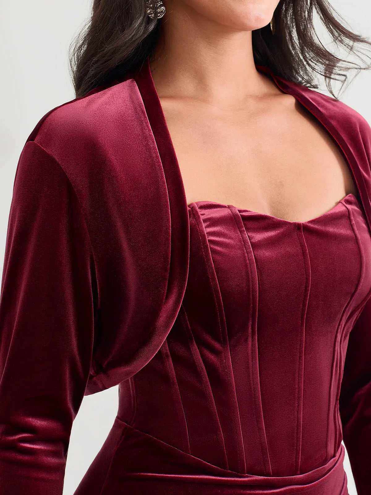 Velvet Long-Sleeve Shrug Bolero
