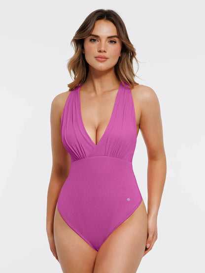 Shapewear Cross-Front Draped Halter Tummy Control Bodysuit