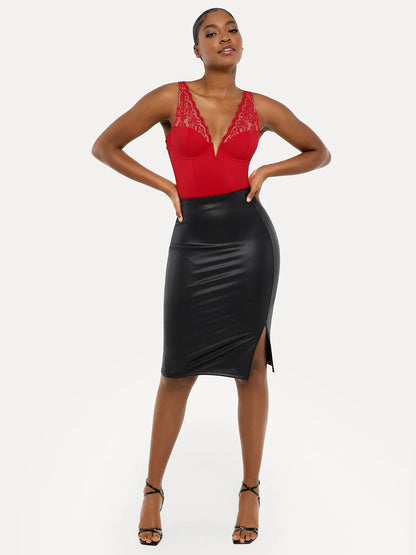 Shapewear Deep V-Neck Sculpting Lace Inset Bodysuit