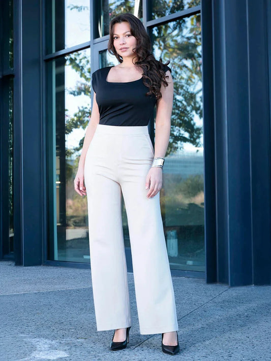 Shapewear Padded Shoulder Slimming Bodysuit Wide-Leg Pants Set