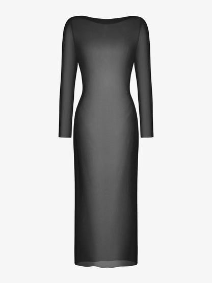 Long Sleeve Sheer Mesh Maxi Cover-Up