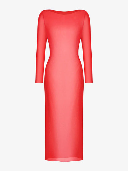 Long Sleeve Sheer Mesh Maxi Cover-Up