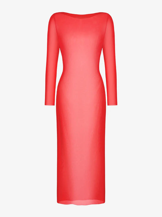 Long Sleeve Sheer Mesh Maxi Cover-Up