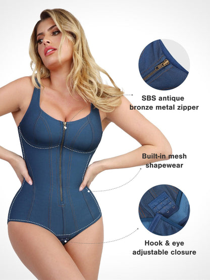 Body gainant en jean avec corset gainant