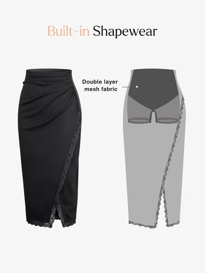 Ensemble body sculptant en dentelle gainant avec jupe mi-longue amincissante