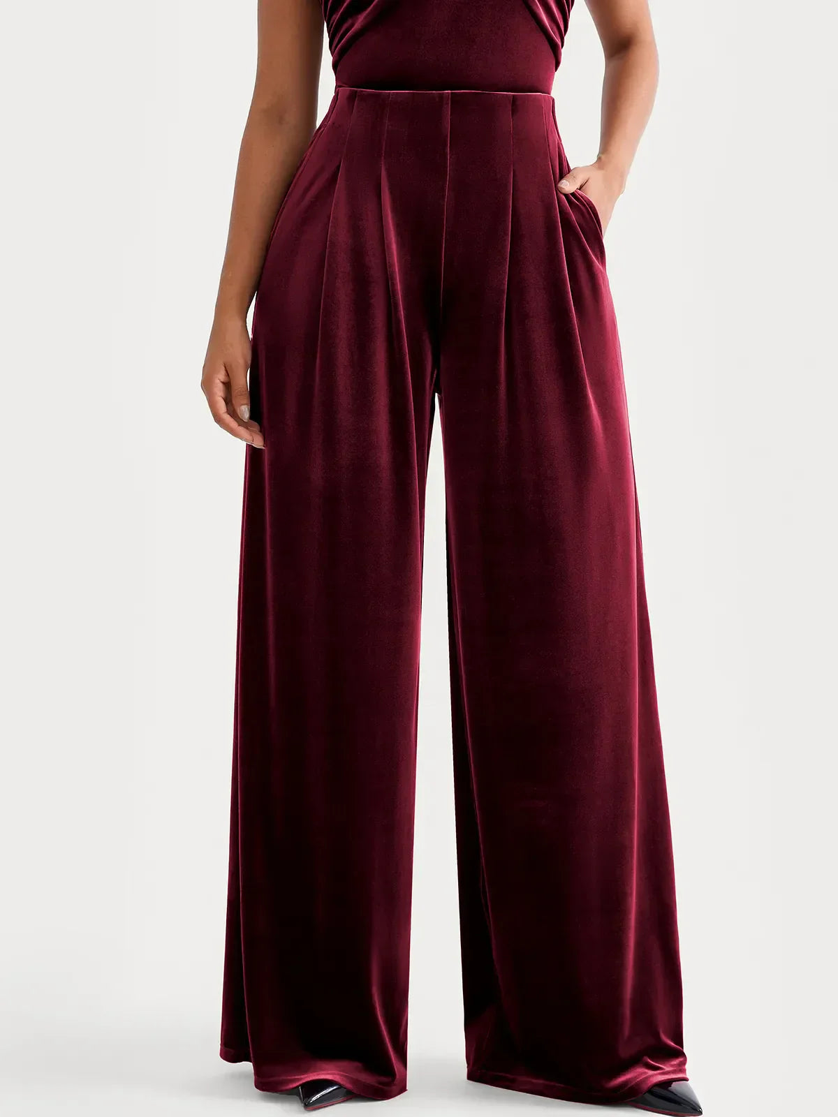 Velvet Wide-Leg Sculpting Trousers