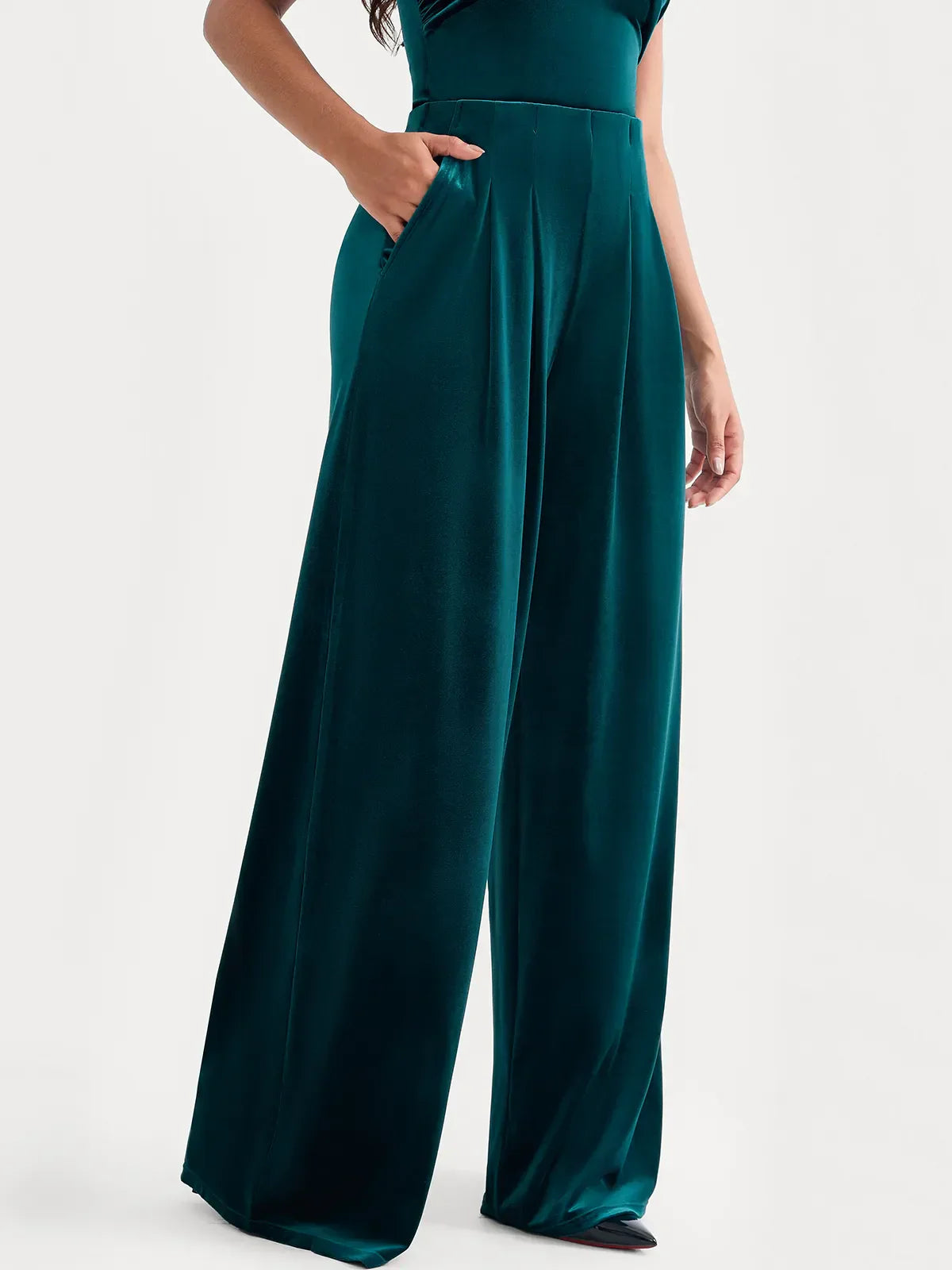 Velvet Wide-Leg Sculpting Trousers
